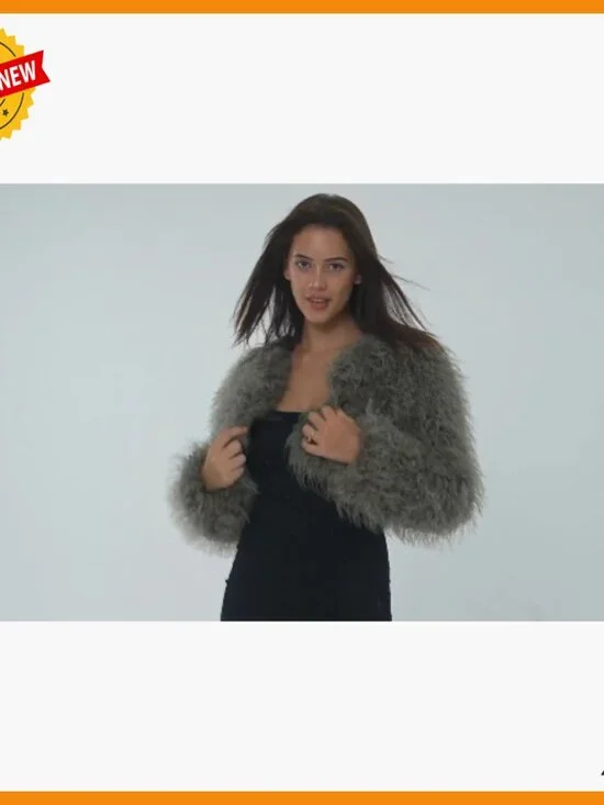 Cropped Faux Fur Jacket Long Sleeve Open Front Cardigan Winter Coat - Picture 7 of 7